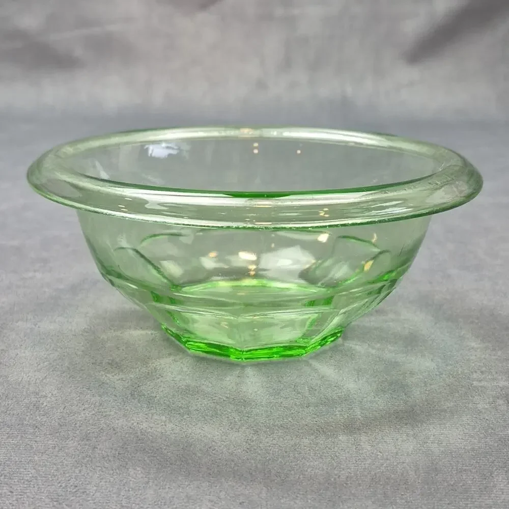 Vintage Hazel Atlas Rest Well Uranium Green Depression Glass Mixing Bowl 6 1/2